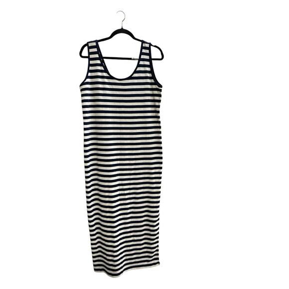 Vintage 90s Express Tricot - Navy striped sleeveless tank stretch midi dress,SzL - Picture 2 of 5